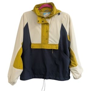 THE GREAT. Navy Sunshine Colorblock Crestline Pullover